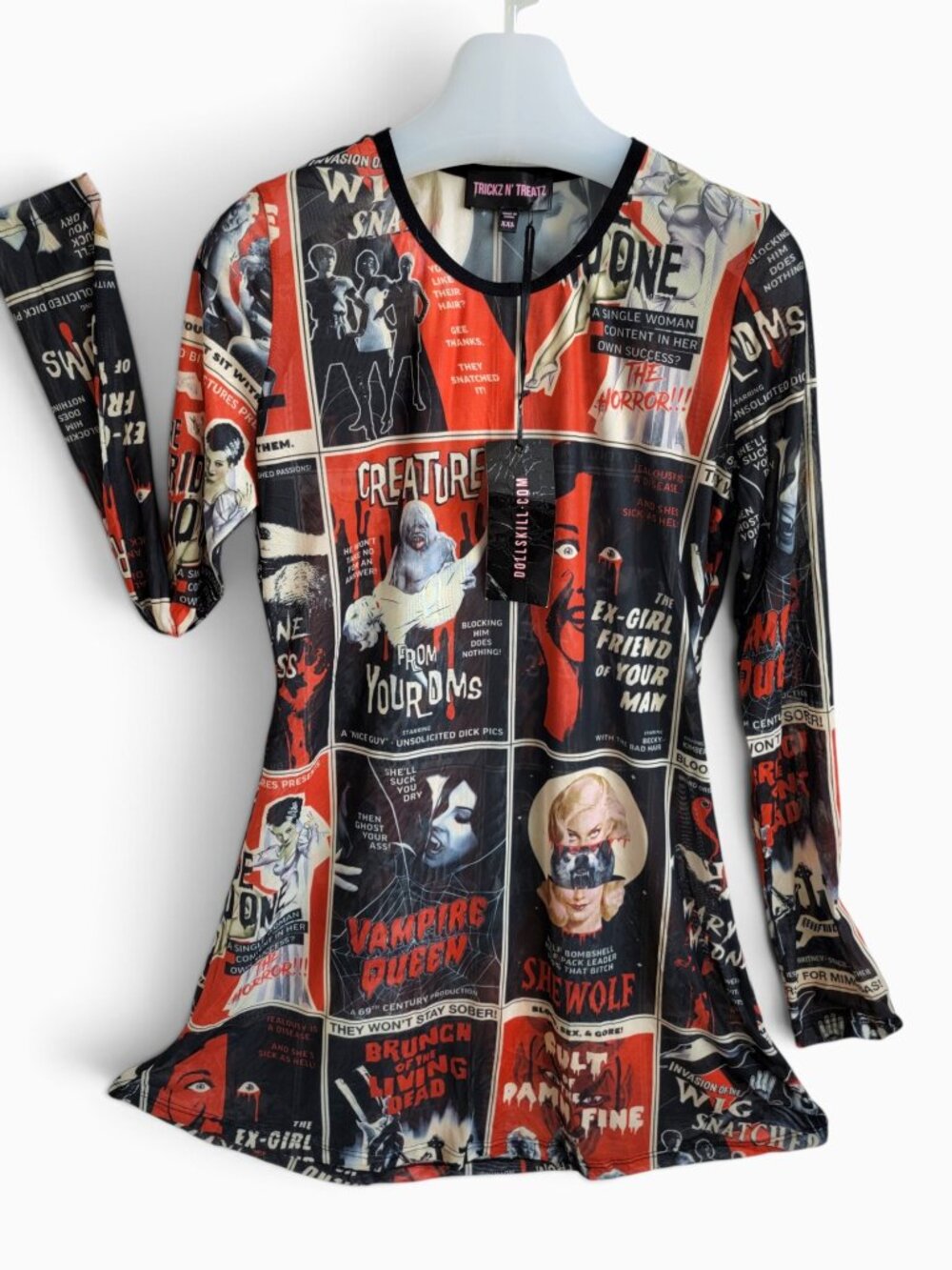 NWT Trickz N’ Treatz Dolls Kill Horror Comic Mesh Mini Dress XXL Goth Halloween